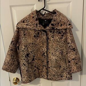 Weavz Textured Taupe and Black Leopard-Style Short Jacket